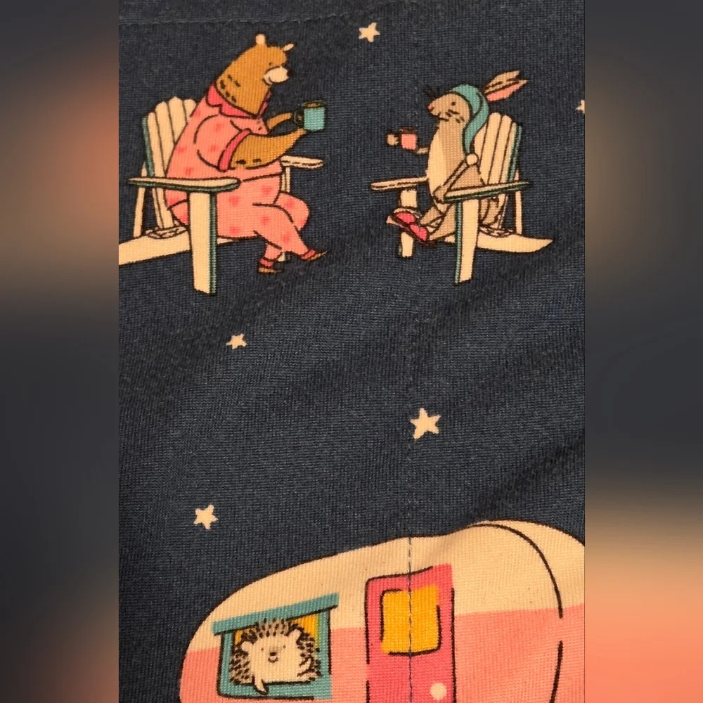 Secret Treasures Nightshirt Blue Camp Trailer Whimsical Critter pattern XL